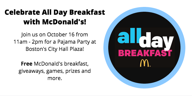 McDonald’s All Day Breakfast Event 10/16 in Boston #boston #AllDayBreakfast