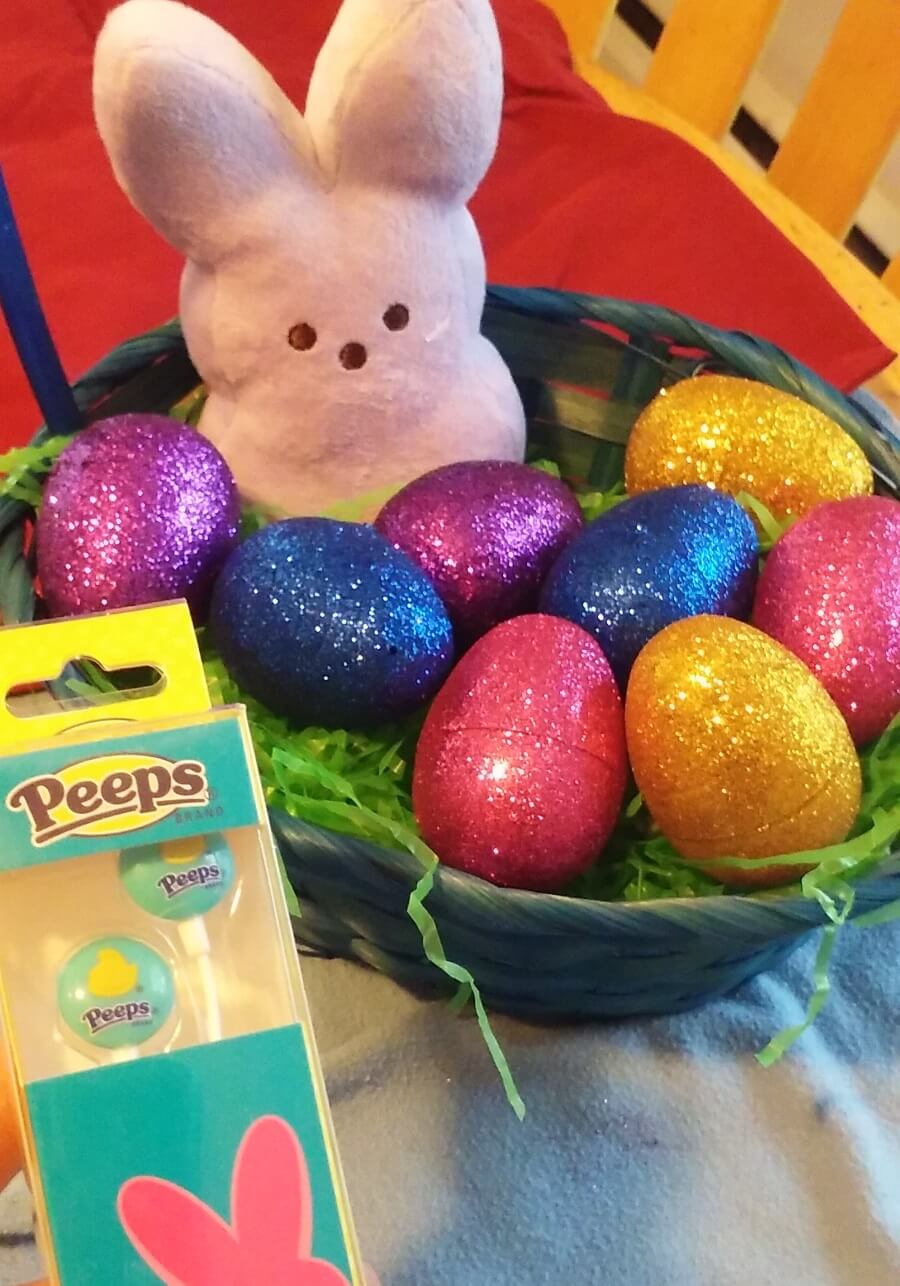 Easter Basket with Peeps Plush and Ear Buds